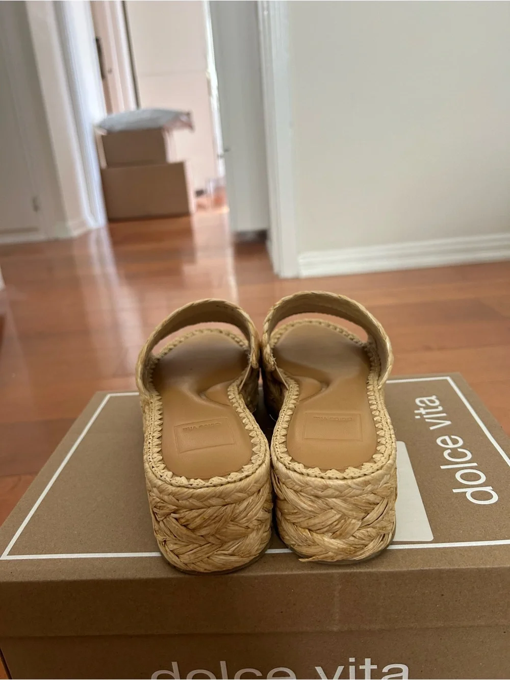 Dolce Vita Natural Raffia Braided Platform Slide Sandals - Picture 2 of 5